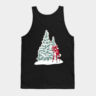 Vintage Christmas Tree Cookie with Red Baby Deer Ornament in Snow Tank Top